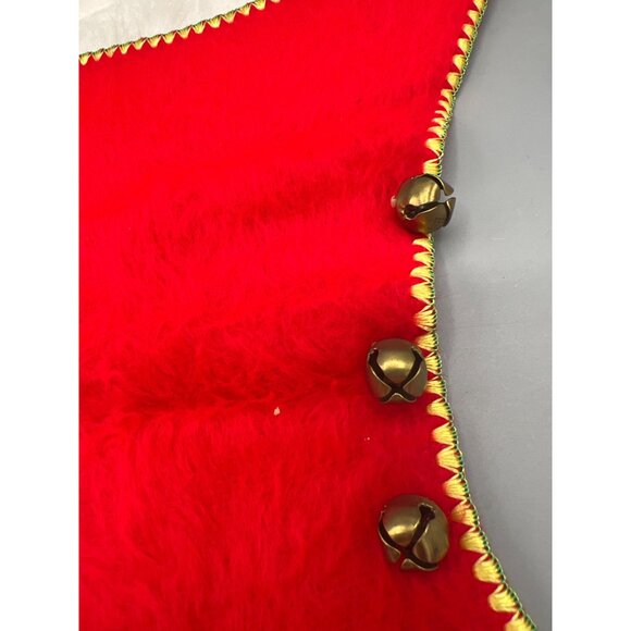 Vintage Christmas Stocking High Heel Boot with Bells and Holly Soft Fur 15" Tall - Picture 6 of 9